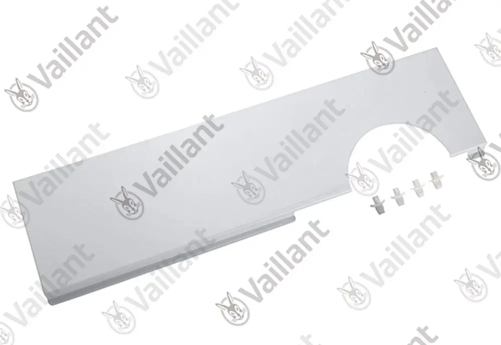 Vaillant Abdeckung in hellgrau mit ausgeschnittenem Bereich und Befestigungselementen, geeignet für bestimmte Modelle.